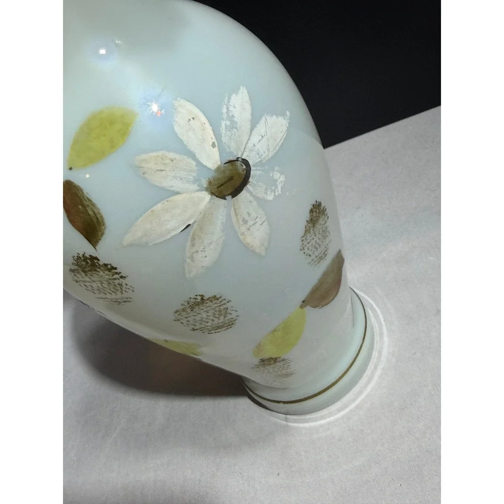 Vintage Bristol Opaque Glass Ruffled Vase Hand Painted Floral Gold Trim